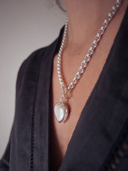 Sterling Silver Heart Locket on thick chain Necklace - KathyRossJewelry
