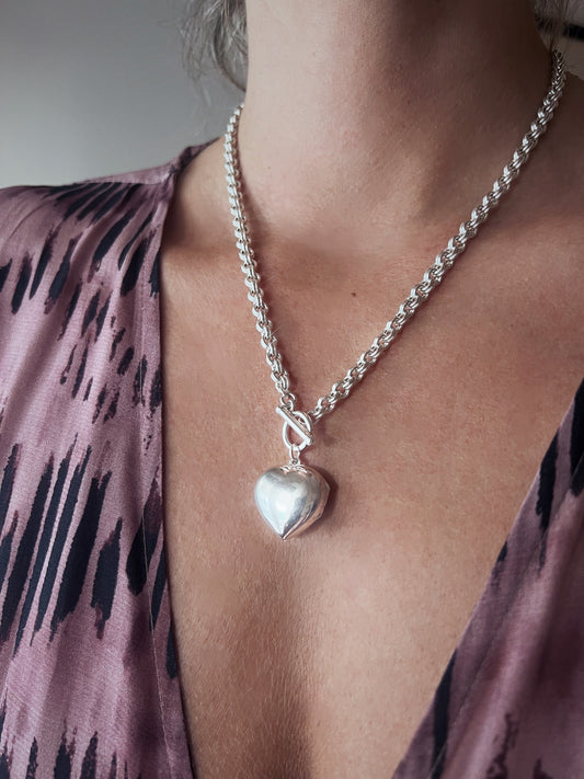 Sterling Silver Heart Locket on thick chain Necklace - KathyRossJewelry