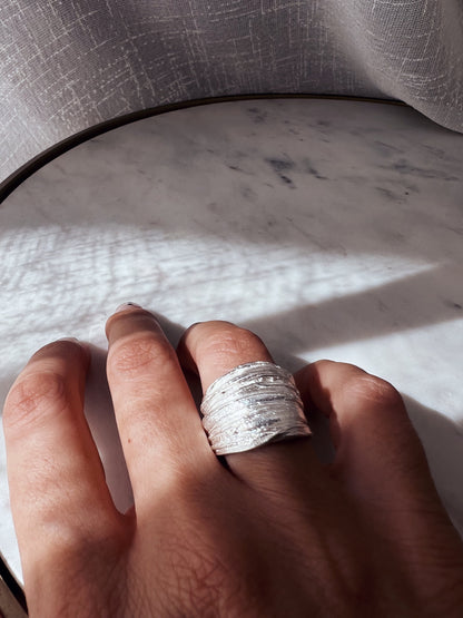 Sterling Silver 925 wide band Ring: Organic Texture - KathyRossJewelry