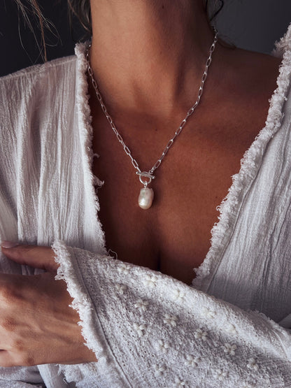 Baroque Pearl Necklace: Gold filled Sterling Silver Paperclip Chain, Toggle Clasp - KathyRossJewelry