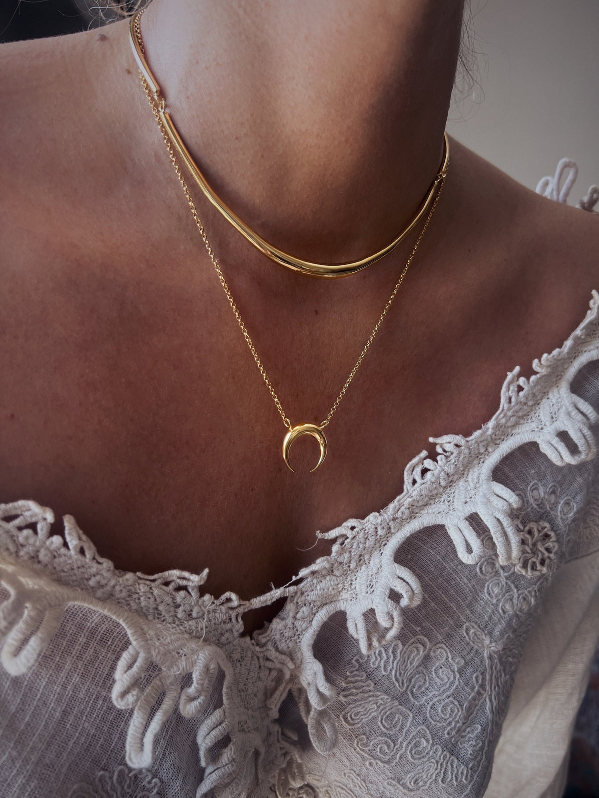 18k Gold filled and Sterling Silver Crescent Moon Necklace - KathyRossJewelry