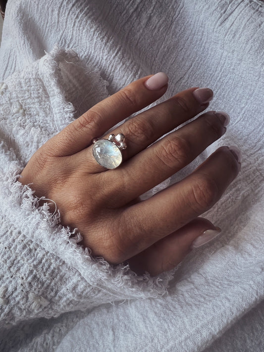 Labradorite Moonstone silver Ring: Oval gemstone ring - KathyRossJewelry