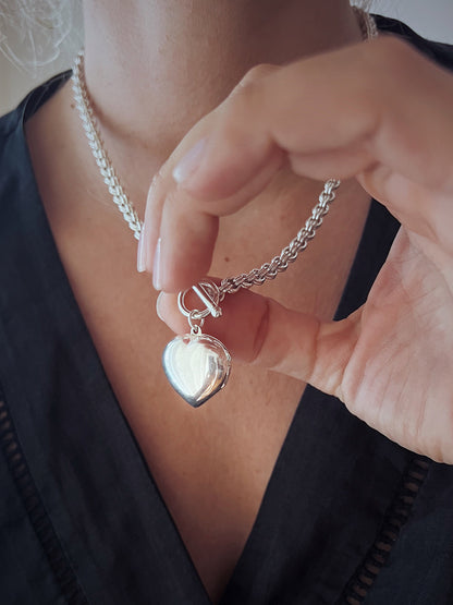 Sterling Silver Heart Locket on thick chain Necklace - KathyRossJewelry