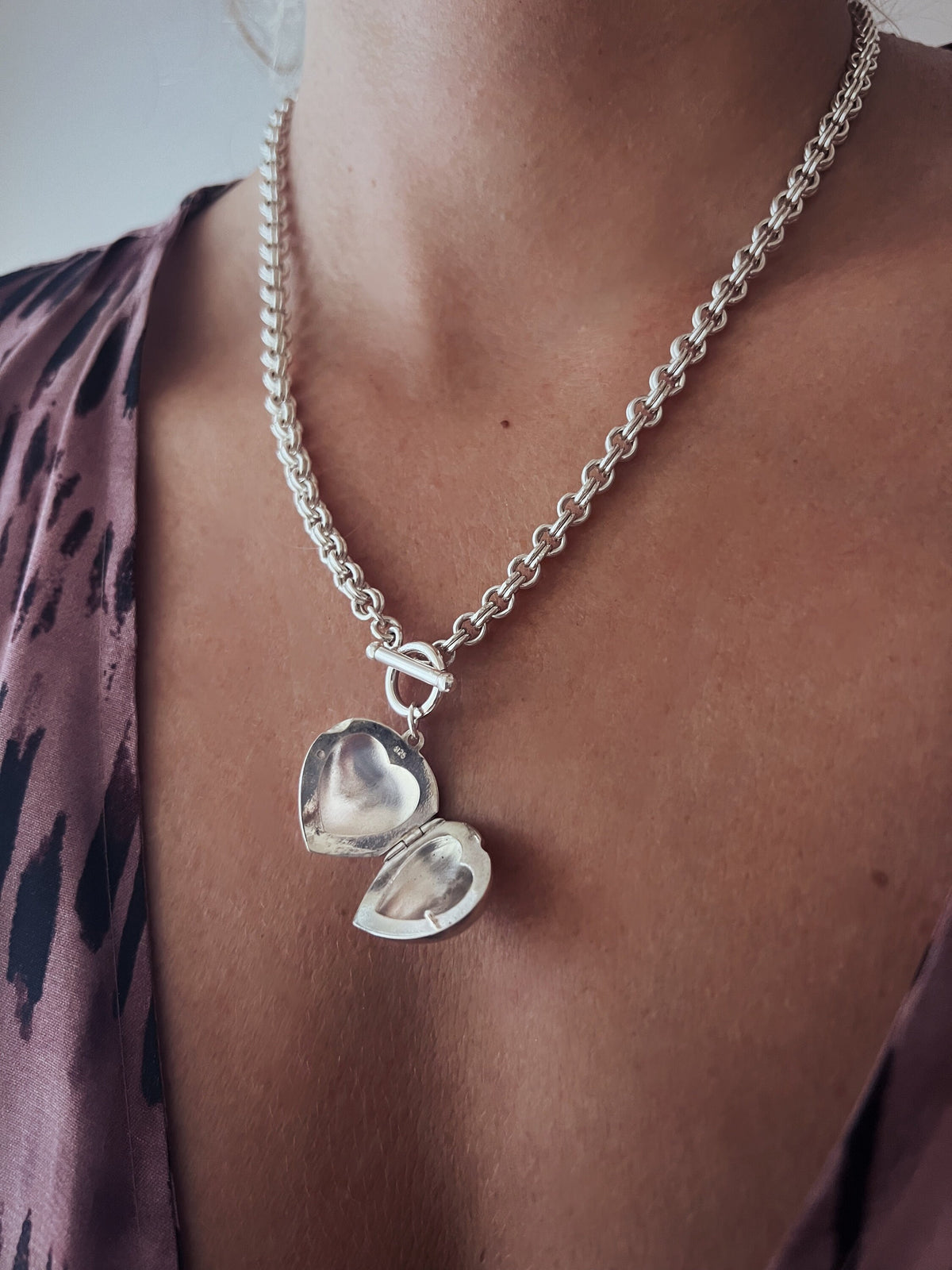 Sterling Silver Heart Locket on thick chain Necklace - KathyRossJewelry