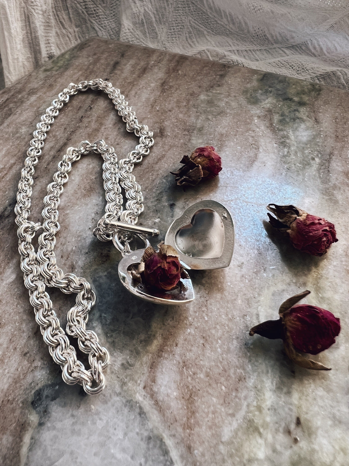Sterling Silver Heart Locket on thick chain Necklace - KathyRossJewelry