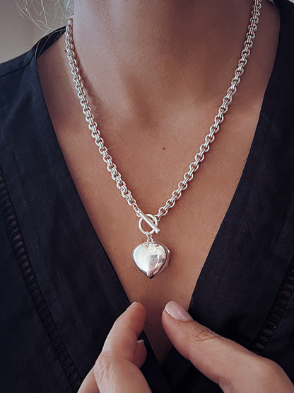 Sterling Silver Heart Locket on thick chain Necklace - KathyRossJewelry