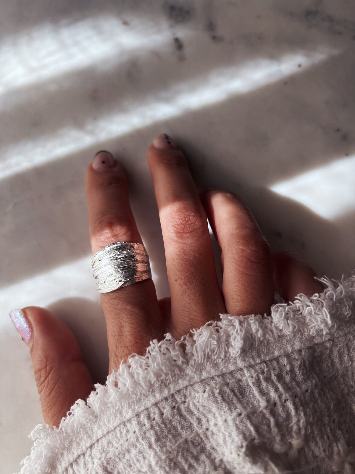 Sterling Silver 925 wide band Ring: Organic Texture - KathyRossJewelry