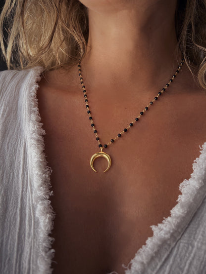 Silver Crescent Moon necklace, rosary chain moon pendant - KathyRossJewelry
