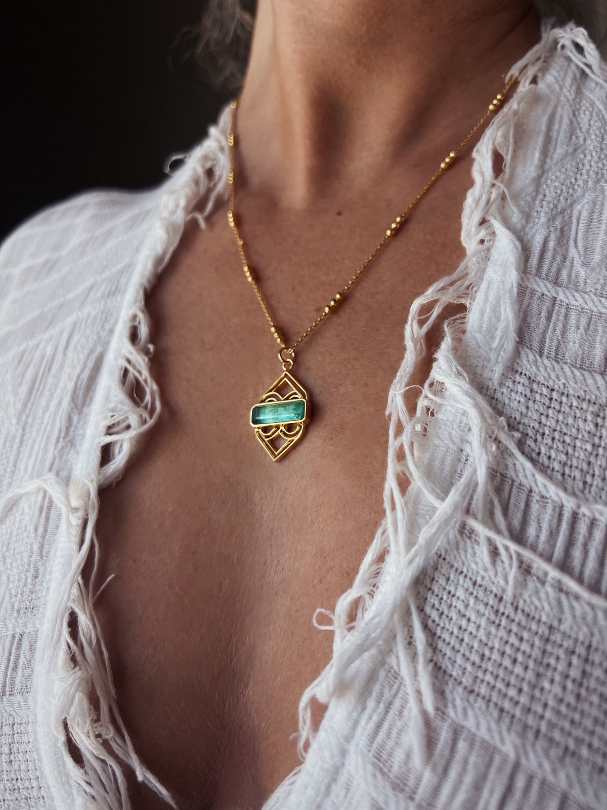 Green Pink Tourmaline pendant: 18k gold filled silver 925 necklace - KathyRossJewelry