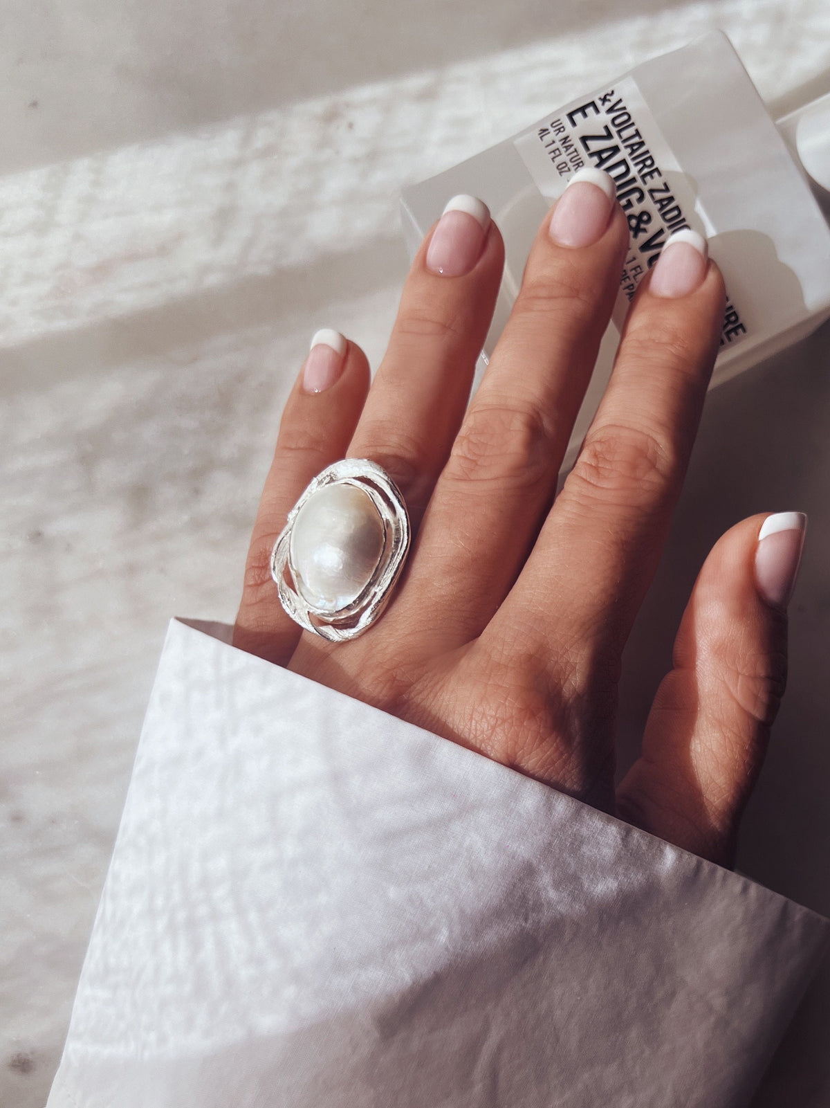 Pearl Sterling Silver Ring: Handmade Statement cocktail halo ring - KathyRossJewelry