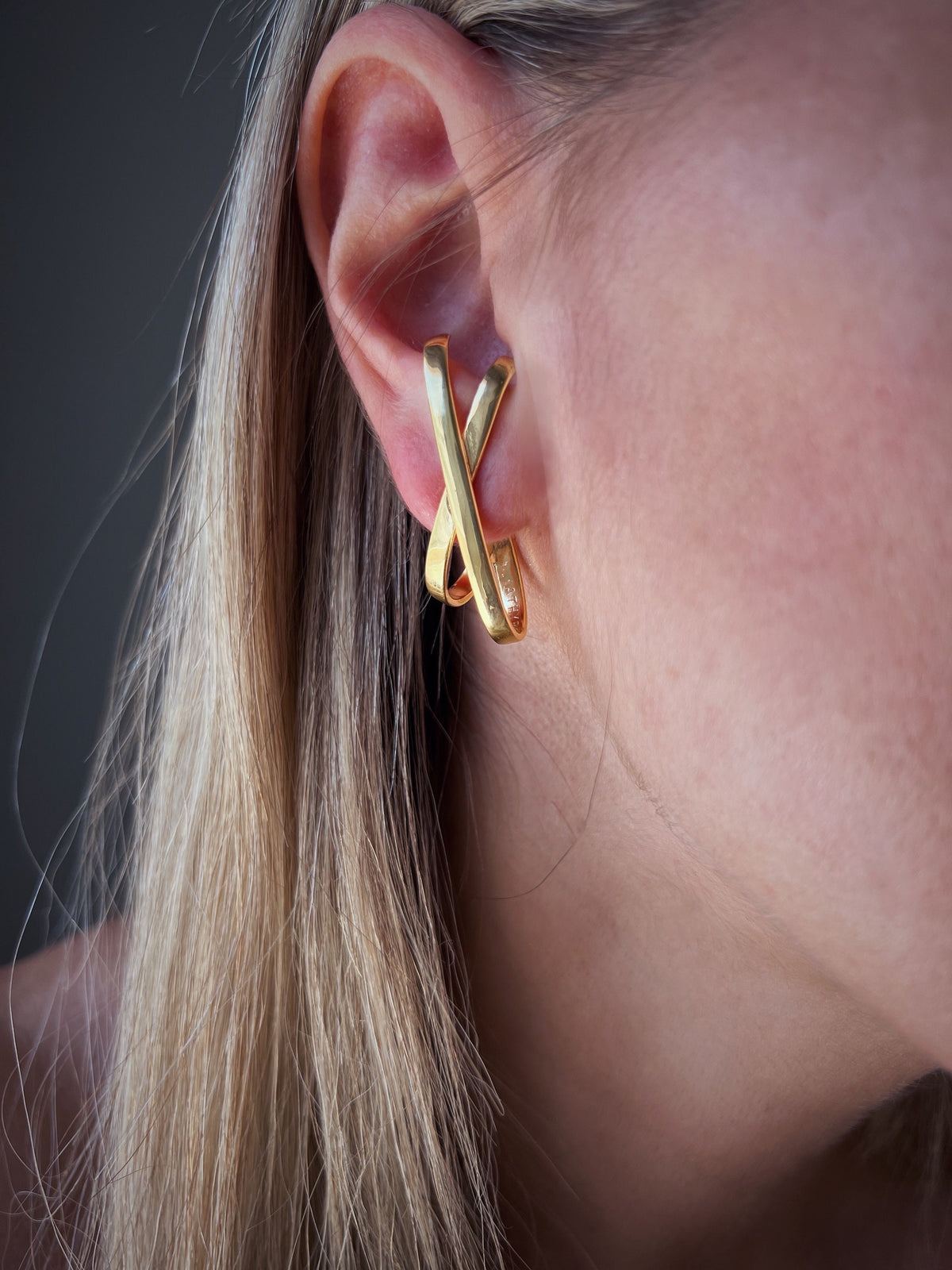 18k gold filled on Sterling Silver 925 Geometric Earrings – Minimalist X Design ear cuff - KathyRossJewelry