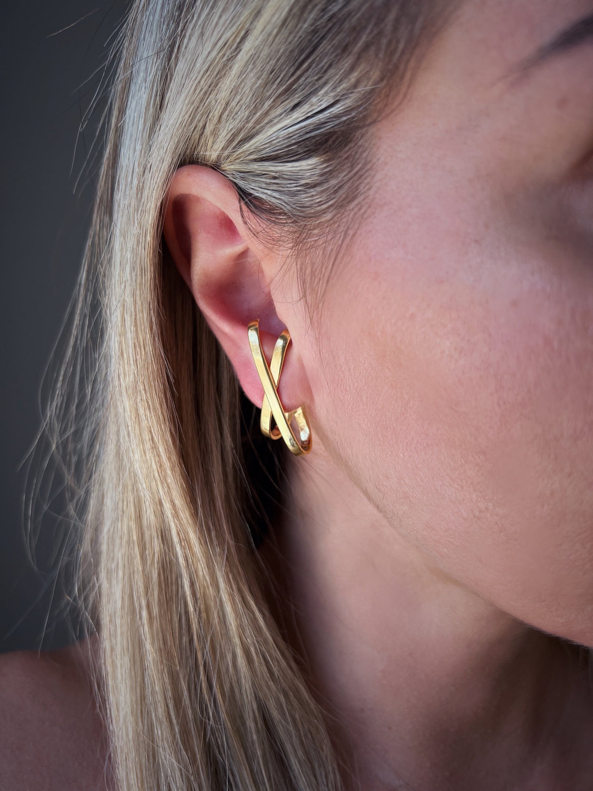 18k gold filled on Sterling Silver 925 Geometric Earrings – Minimalist X Design ear cuff - KathyRossJewelry