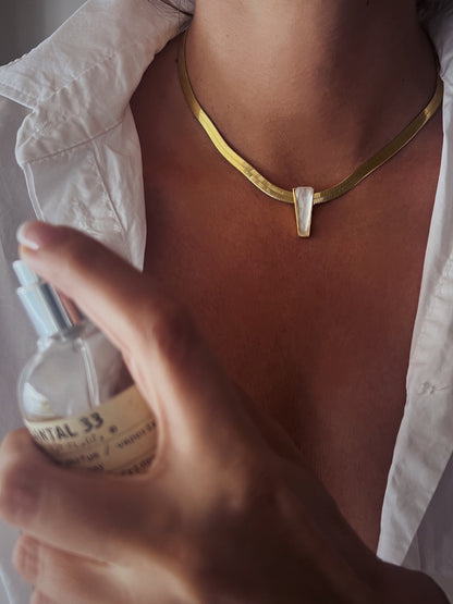 18k Gold Filled Sterling Silver Herringbone Necklace with Mother of Pearl Pendant - KathyRossJewelry