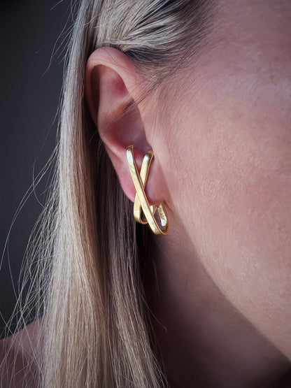 18k gold filled on Sterling Silver 925 Geometric Earrings – Minimalist X Design ear cuff - KathyRossJewelry