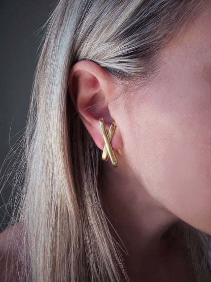 18k gold filled on Sterling Silver 925 Geometric Earrings – Minimalist X Design ear cuff - KathyRossJewelry