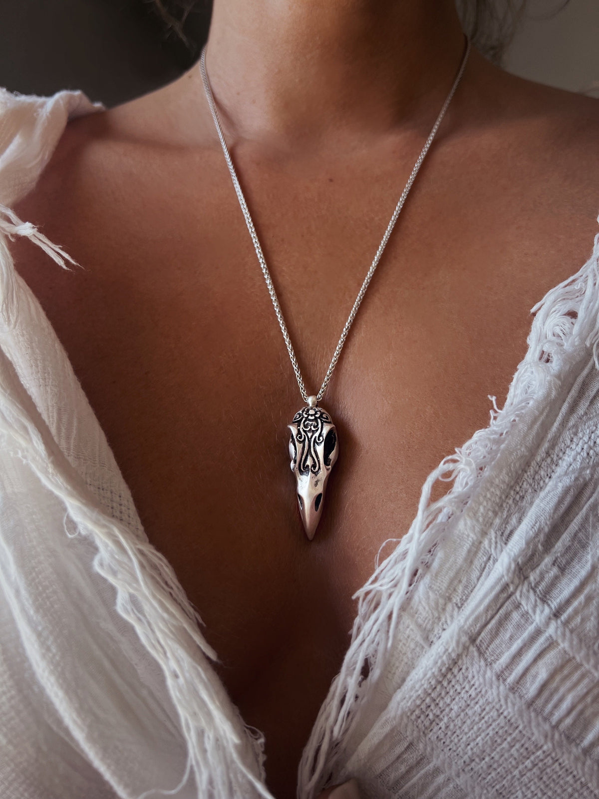 Sterling Silver 925 Raven pendant Necklace - KathyRossJewelry