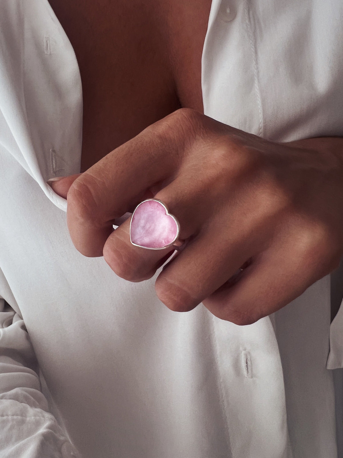 Silver 925 Heart Ring: Pink Tourmaline Quartz Doublet Statement Ring - KathyRossJewelry