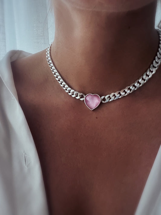 Solid sterling Silver Chain necklace with tourmaline heart - KathyRossJewelry