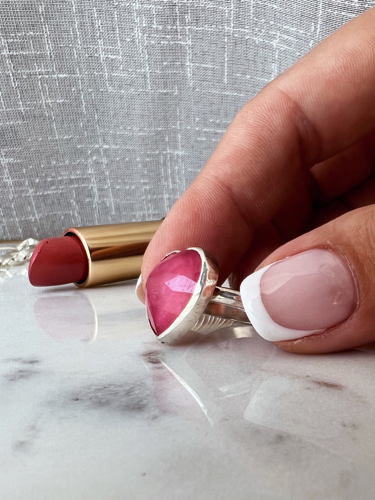 Silver 925 Heart Ring: Pink Tourmaline Quartz Doublet Statement Ring - KathyRossJewelry