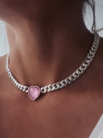 Solid sterling Silver Chain necklace with tourmaline heart - KathyRossJewelry