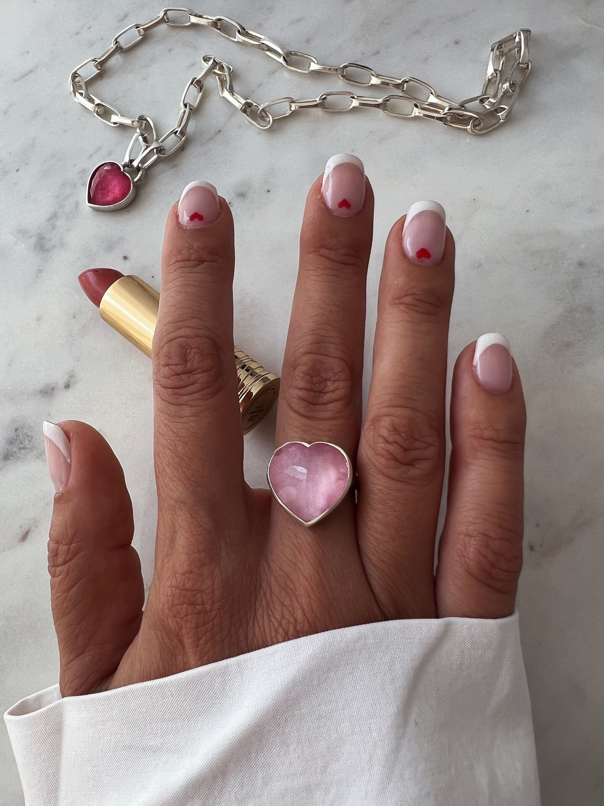 Silver 925 Heart Ring: Pink Tourmaline Quartz Doublet Statement Ring - KathyRossJewelry