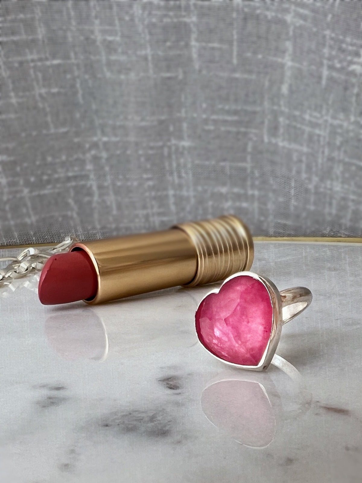 Silver 925 Heart Ring: Pink Tourmaline Quartz Doublet Statement Ring - KathyRossJewelry