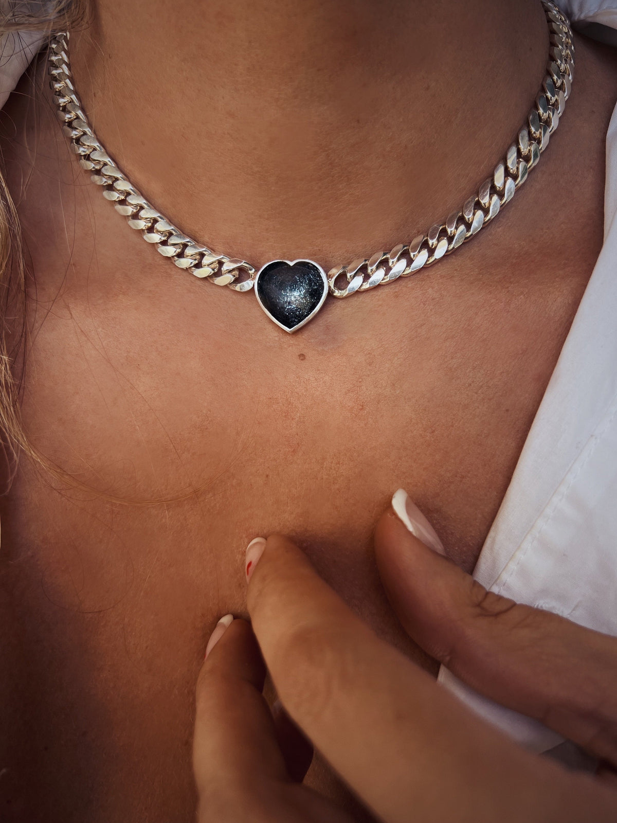 Solid sterling Silver Chain necklace with tourmaline heart - KathyRossJewelry