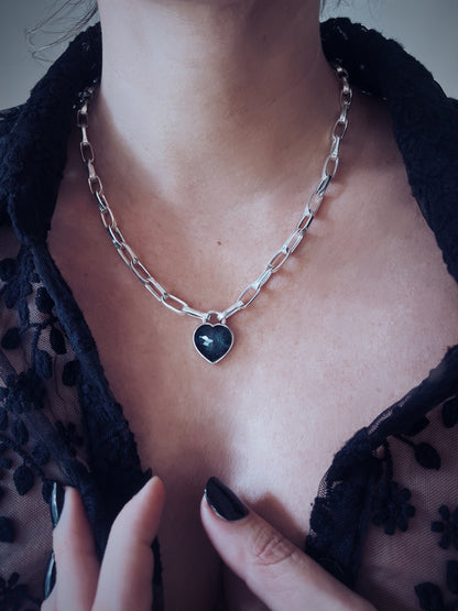 Pink tourmaline heard on solid sterling silver 925 chain necklace - KathyRossJewelry