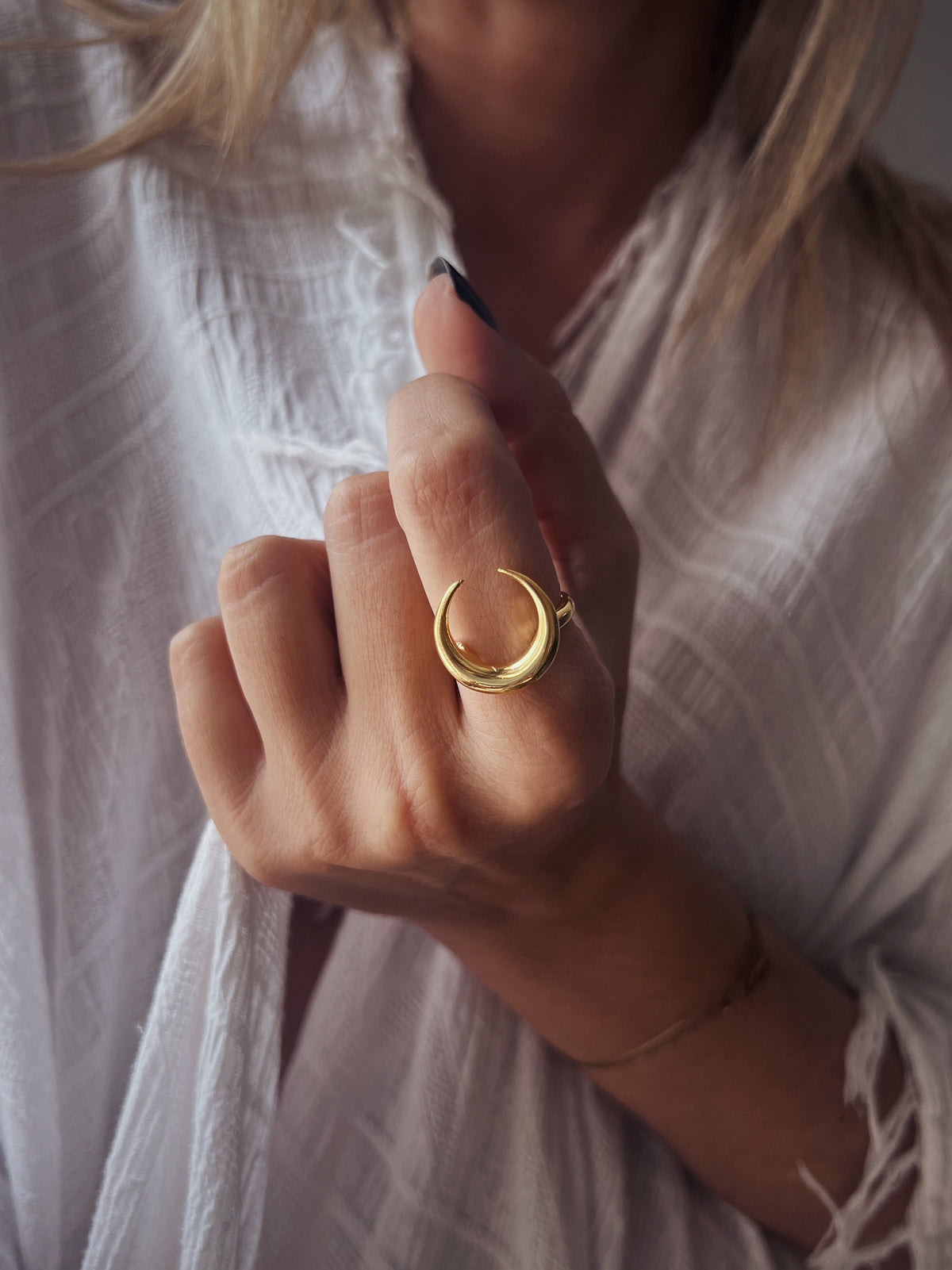 18k gold filled on solid sterling silver crescent ring - KathyRossJewelry