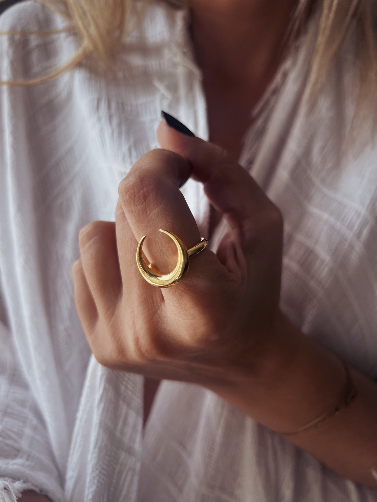 18k gold filled on solid sterling silver crescent ring - KathyRossJewelry