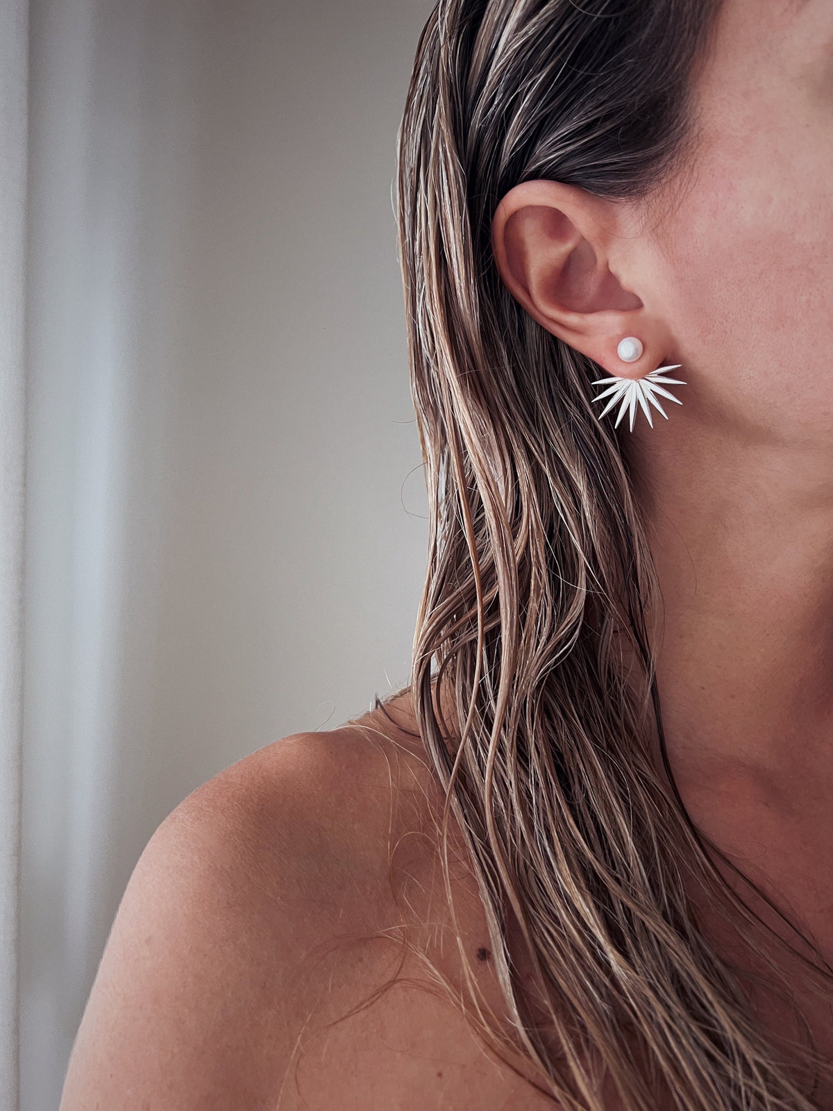 Studs pearl earrings gold filled solid silver tropical leafs ear cuffs - KathyRossJewelry