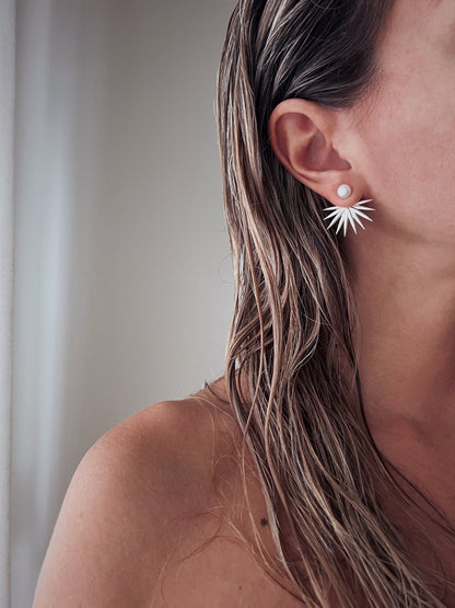 Studs pearl earrings gold filled solid silver tropical leafs ear cuffs - KathyRossJewelry