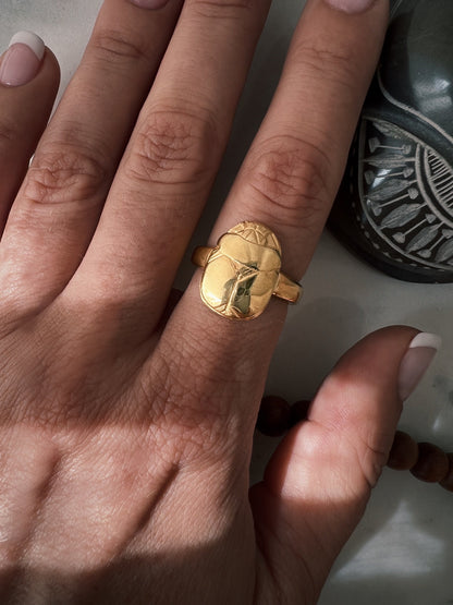 Gold Egyptian Scarab Ring: 925 Silver ancient Egyptian jewelry with Hieroglyphics Protection Amulet Gift - KathyRossJewelry