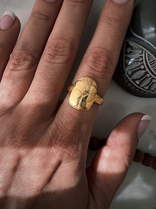 Gold Egyptian Scarab Ring: 925 Silver ancient Egyptian jewelry with Hieroglyphics Protection Amulet Gift - KathyRossJewelry