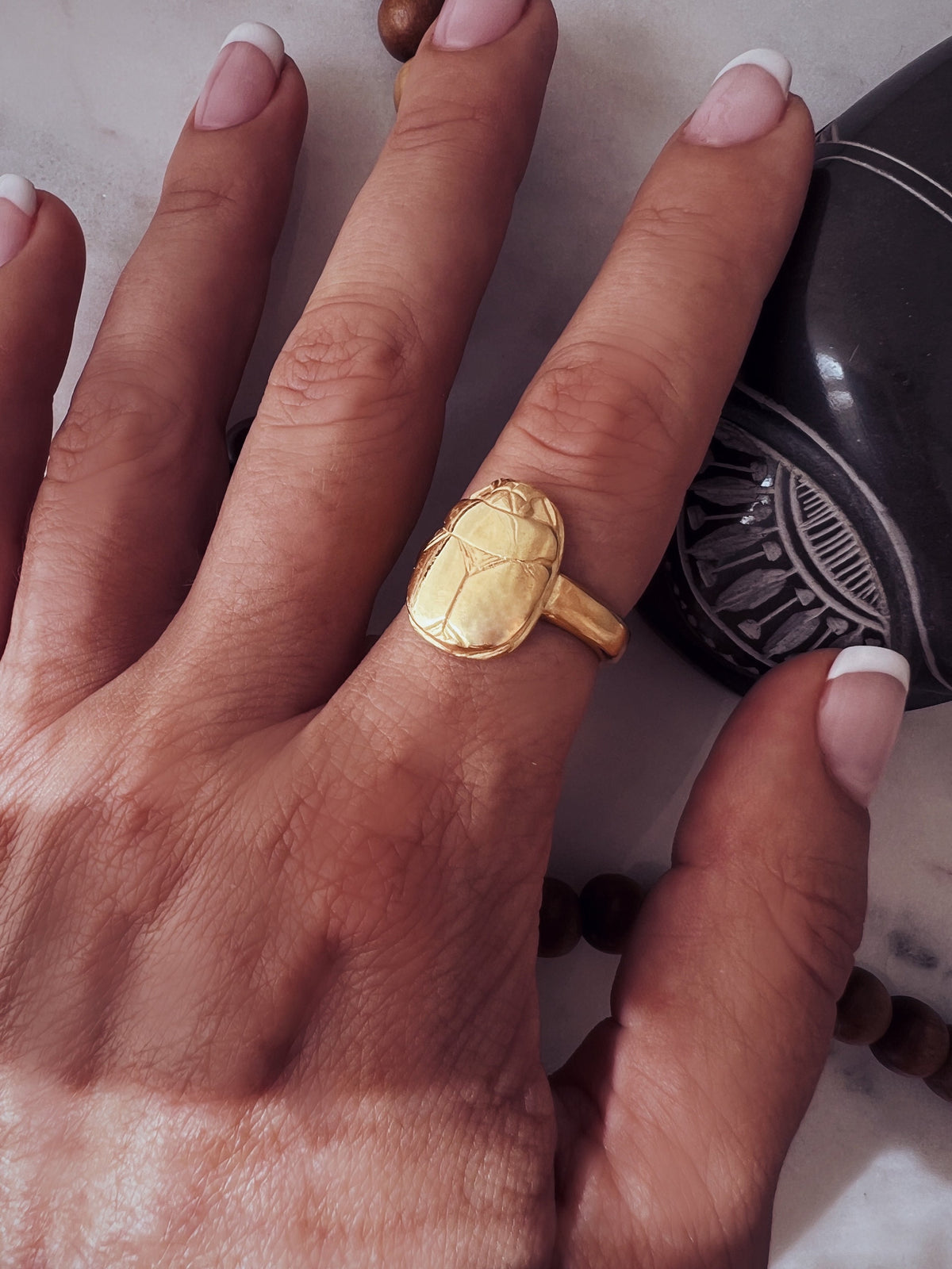 Gold Egyptian Scarab Ring: 925 Silver ancient Egyptian jewelry with Hieroglyphics Protection Amulet Gift - KathyRossJewelry