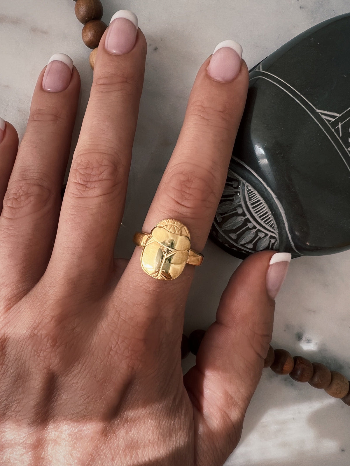 Gold Egyptian Scarab Ring: 925 Silver ancient Egyptian jewelry with Hieroglyphics Protection Amulet Gift - KathyRossJewelry