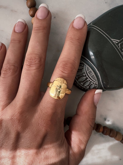 Gold Egyptian Scarab Ring: 925 Silver ancient Egyptian jewelry with Hieroglyphics Protection Amulet Gift - KathyRossJewelry