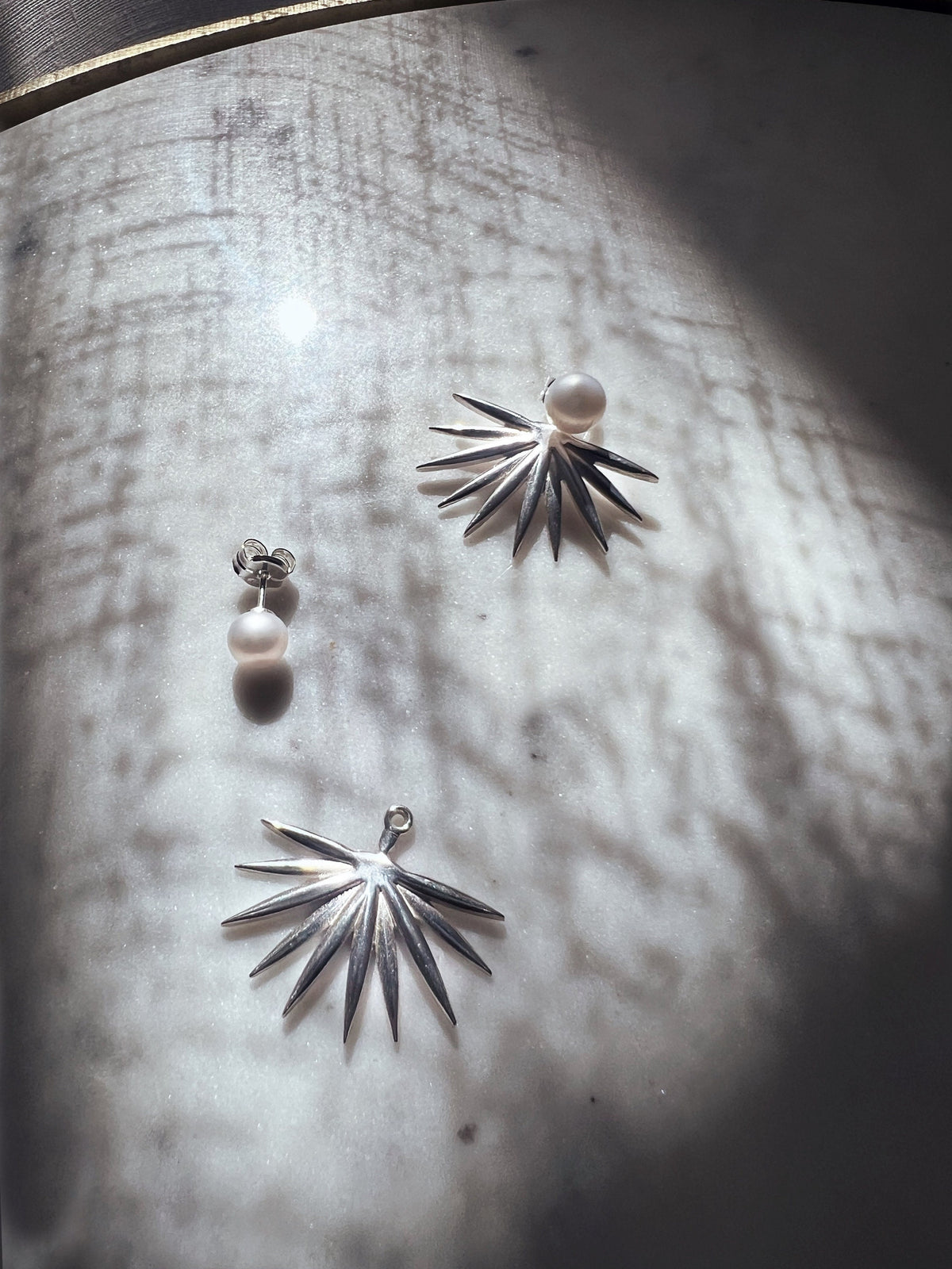 Studs pearl earrings gold filled solid silver tropical leafs ear cuffs - KathyRossJewelry