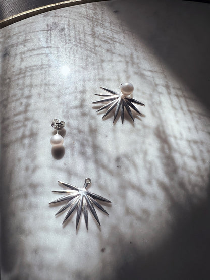 Studs pearl earrings gold filled solid silver tropical leafs ear cuffs - KathyRossJewelry