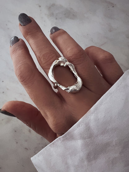 Hollow Sterling Silver Ring:Abstract Organic Shape 18k gold filled - KathyRossJewelry