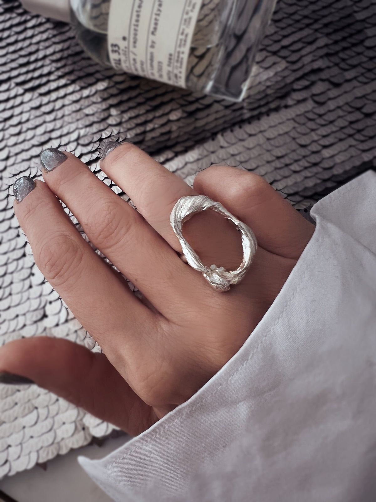 Hollow Sterling Silver Ring:Abstract Organic Shape 18k gold filled - KathyRossJewelry