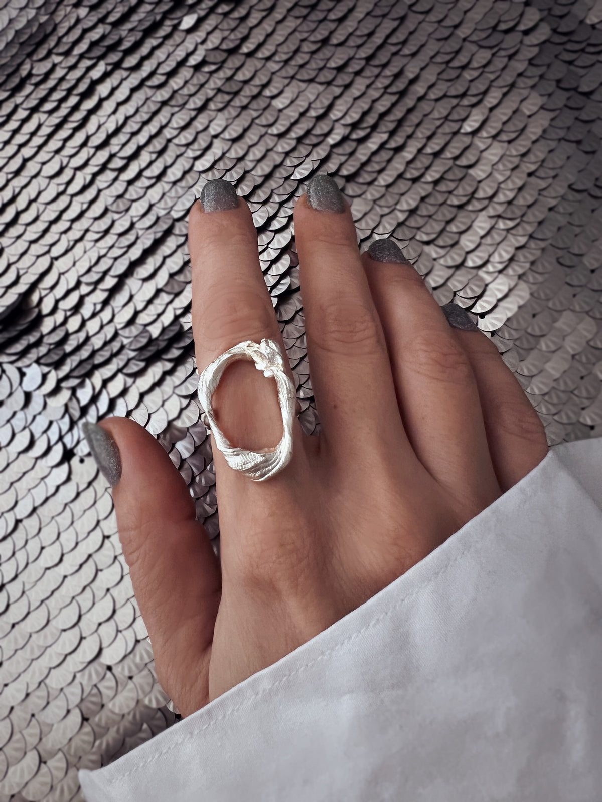 Hollow Sterling Silver Ring:Abstract Organic Shape 18k gold filled - KathyRossJewelry