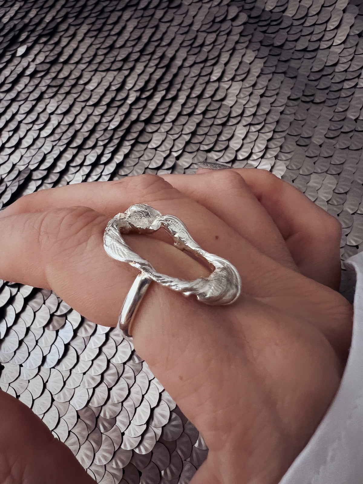 Hollow Sterling Silver Ring:Abstract Organic Shape 18k gold filled - KathyRossJewelry