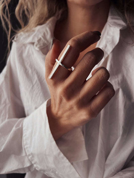 Solid silver minimal bar ring - KathyRossJewelry