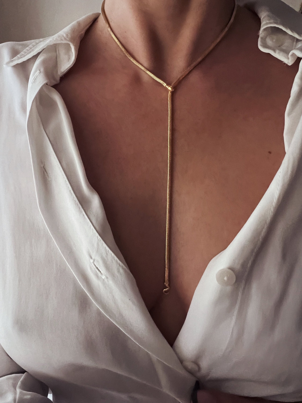 Snake Lariat Necklace: 18K gold filled on sterling silver 925 - KathyRossJewelry