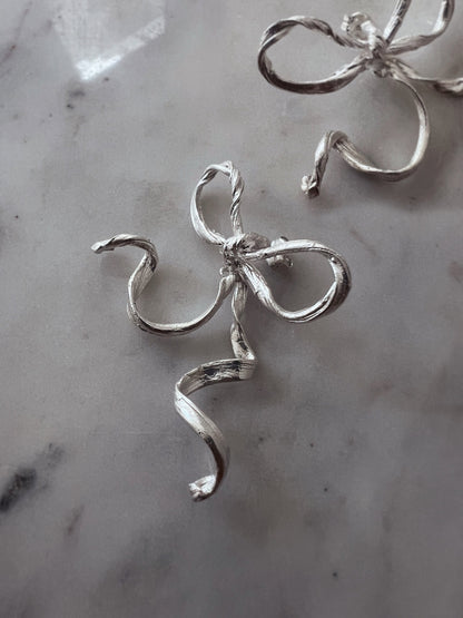 Sterling Silver 925 Bow statement Earrings - KathyRossJewelry