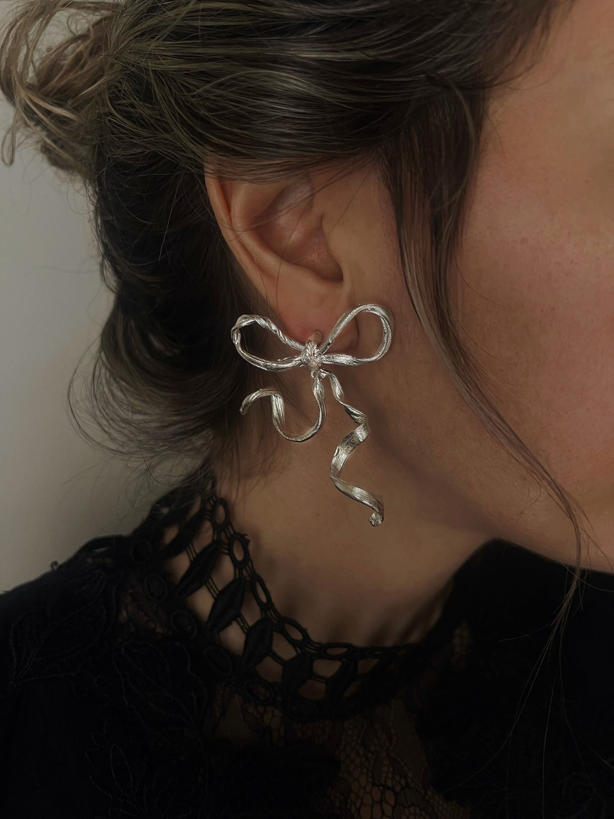 Sterling Silver 925 Bow statement Earrings - KathyRossJewelry