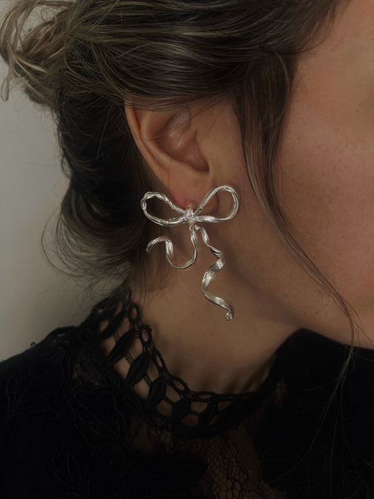 Sterling Silver 925 Bow statement Earrings - KathyRossJewelry