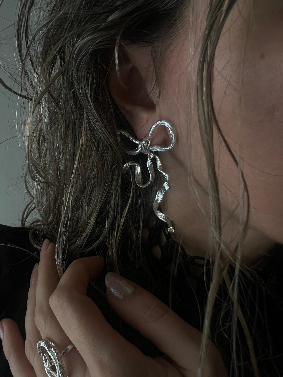 Sterling Silver 925 Bow statement Earrings - KathyRossJewelry
