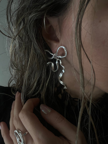 Sterling Silver 925 Bow statement Earrings - KathyRossJewelry